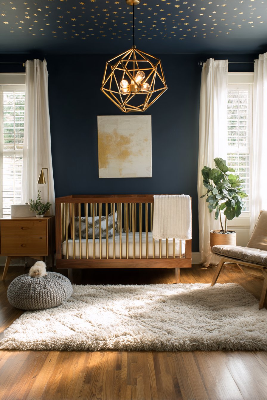 Navy Ceiling with Gold Star Decals