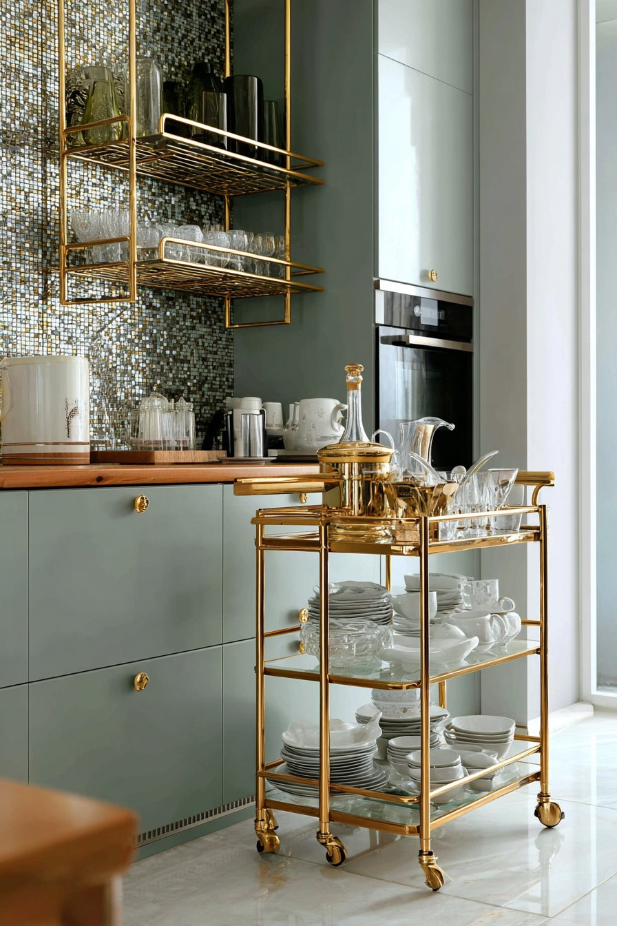 Small Space Gold Maximalist Kitchen
