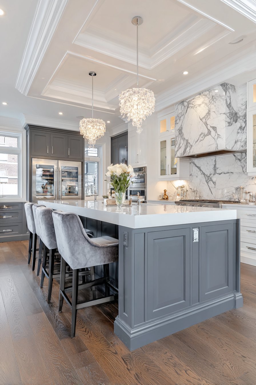 Luxurious Grey and White Kitchen with Upscale Finishes