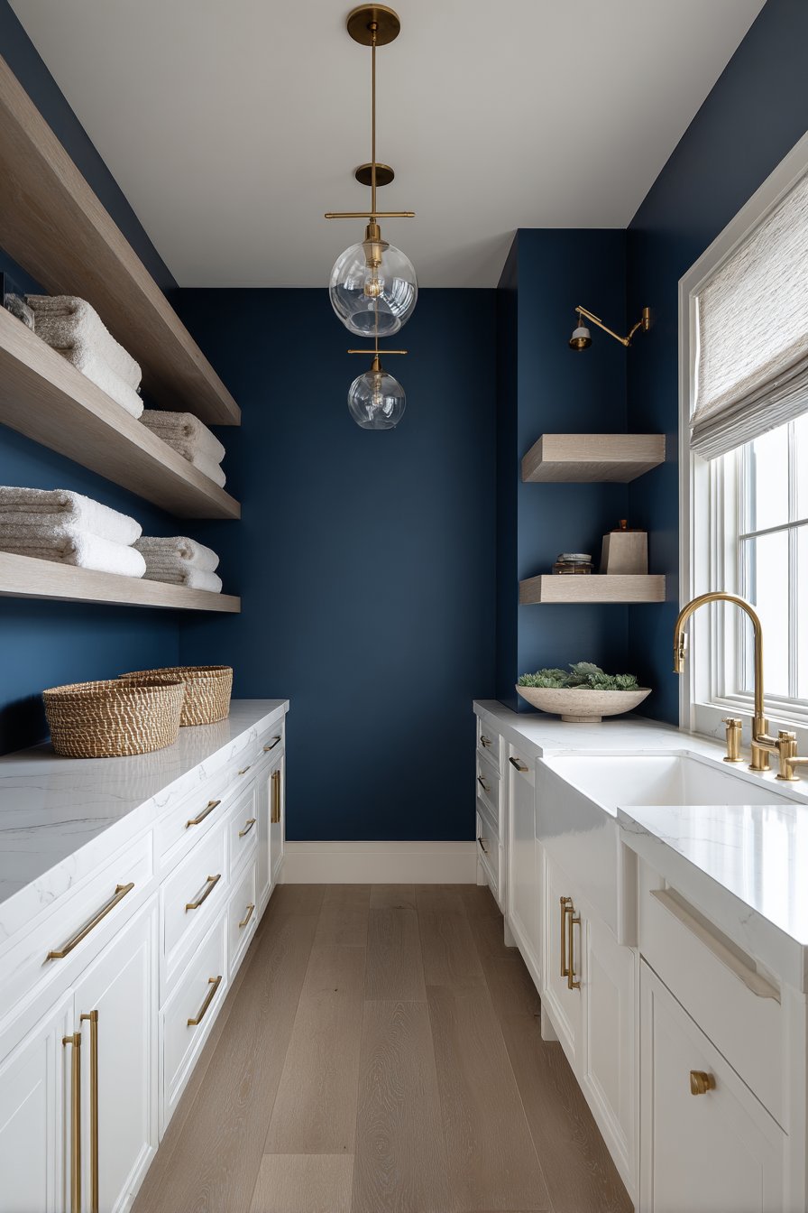 Sophisticated Navy Blue with Brass Hardware