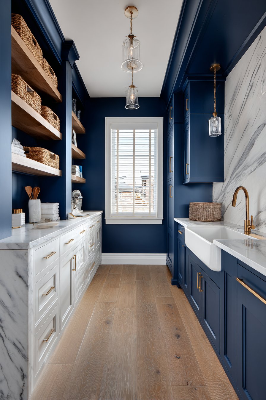 Sophisticated Navy Blue with Brass Hardware