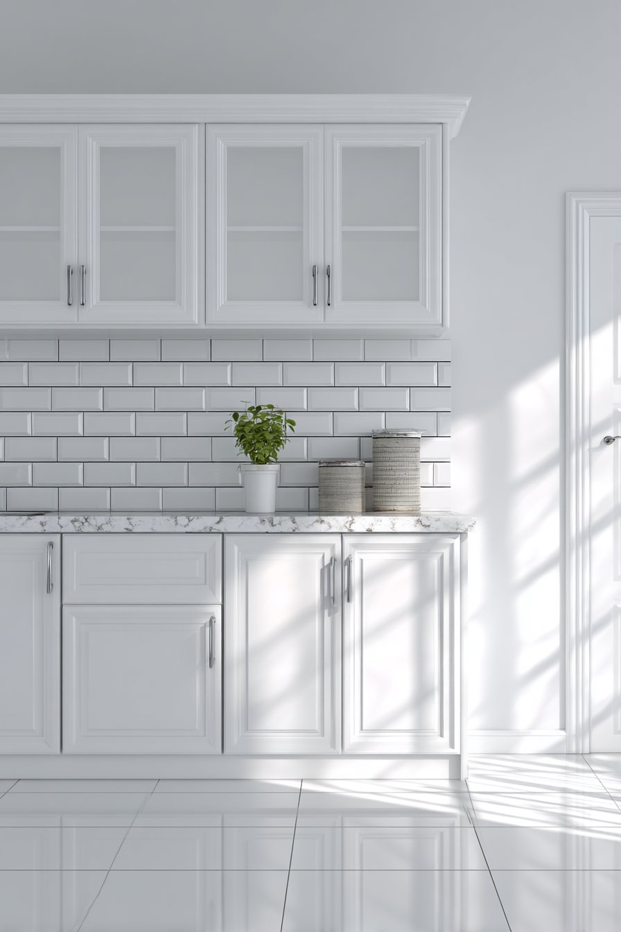 All-White Glossy Subway Tile Design