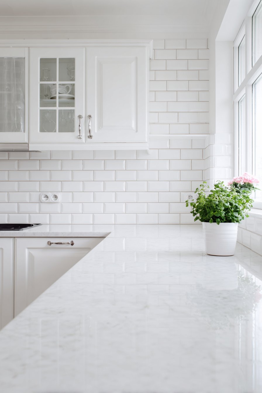 All-White Glossy Subway Tile Design