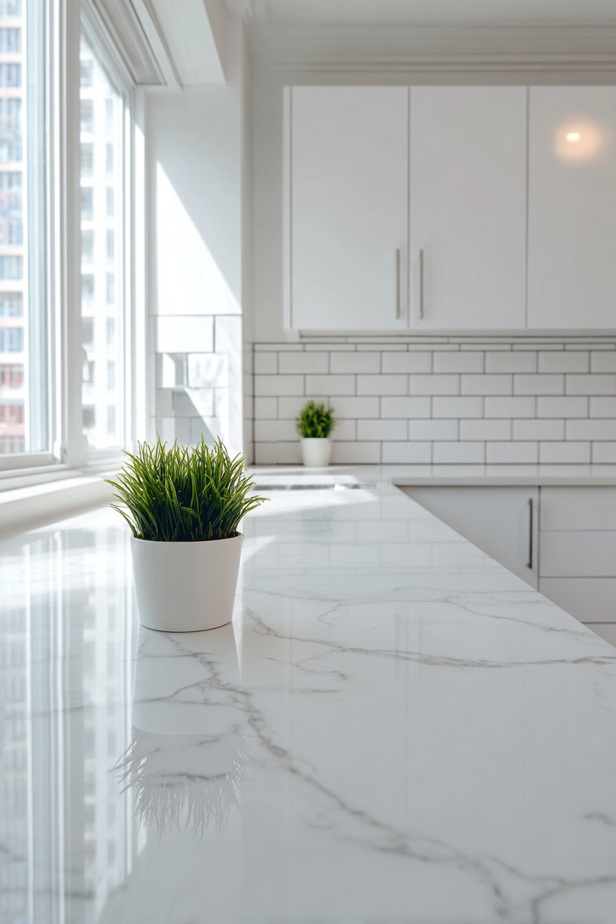 All-White Glossy Subway Tile Design