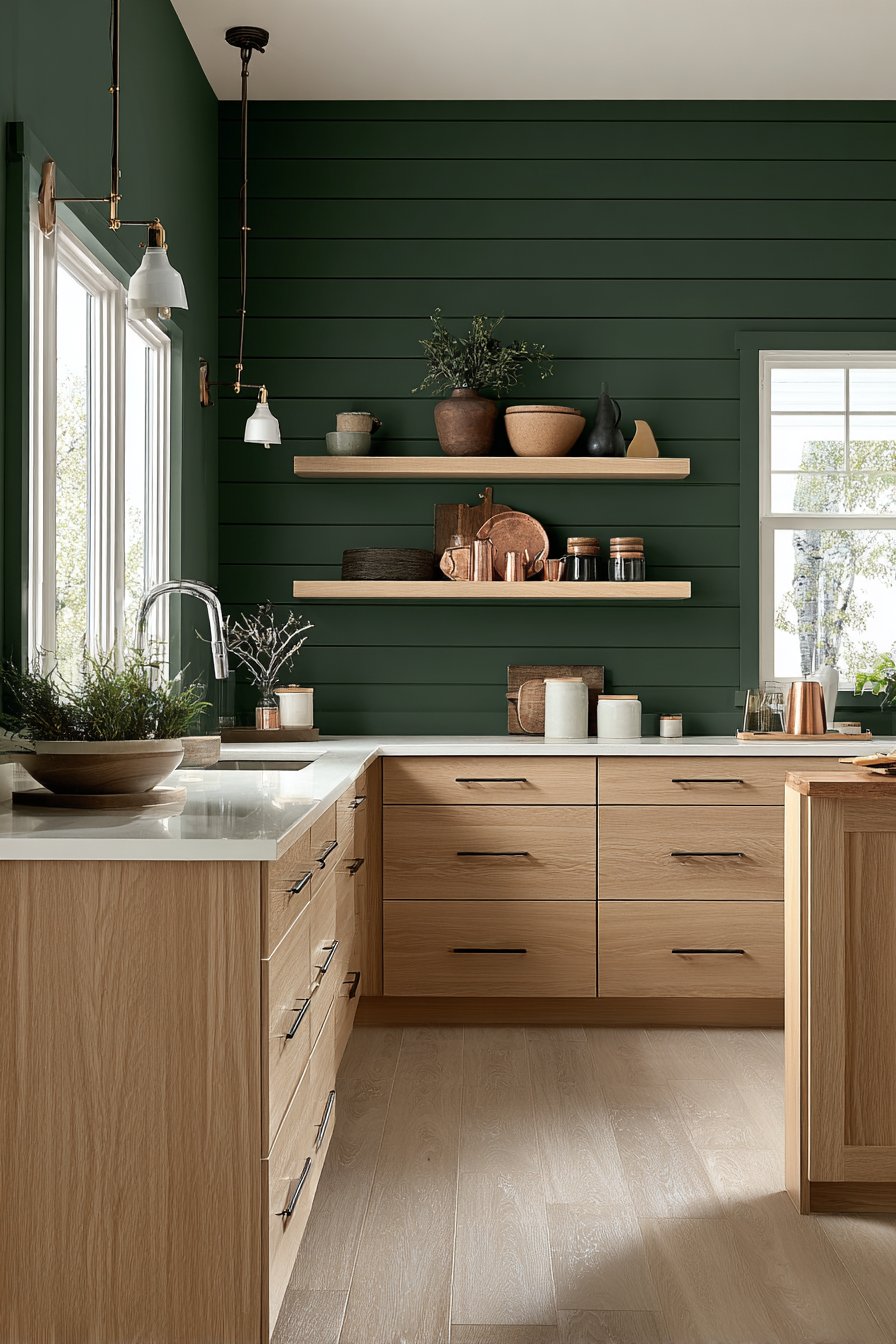 Dramatic Olive Green Shiplap Accent Wall