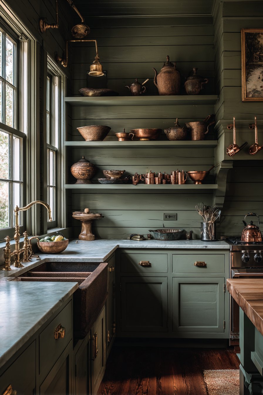 Dramatic Olive Green Shiplap Accent Wall