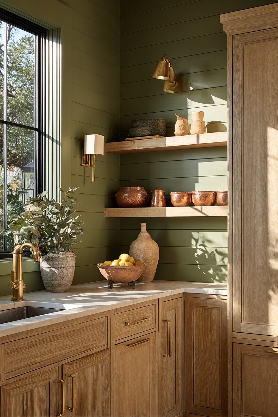Dramatic Olive Green Shiplap Accent Wall
