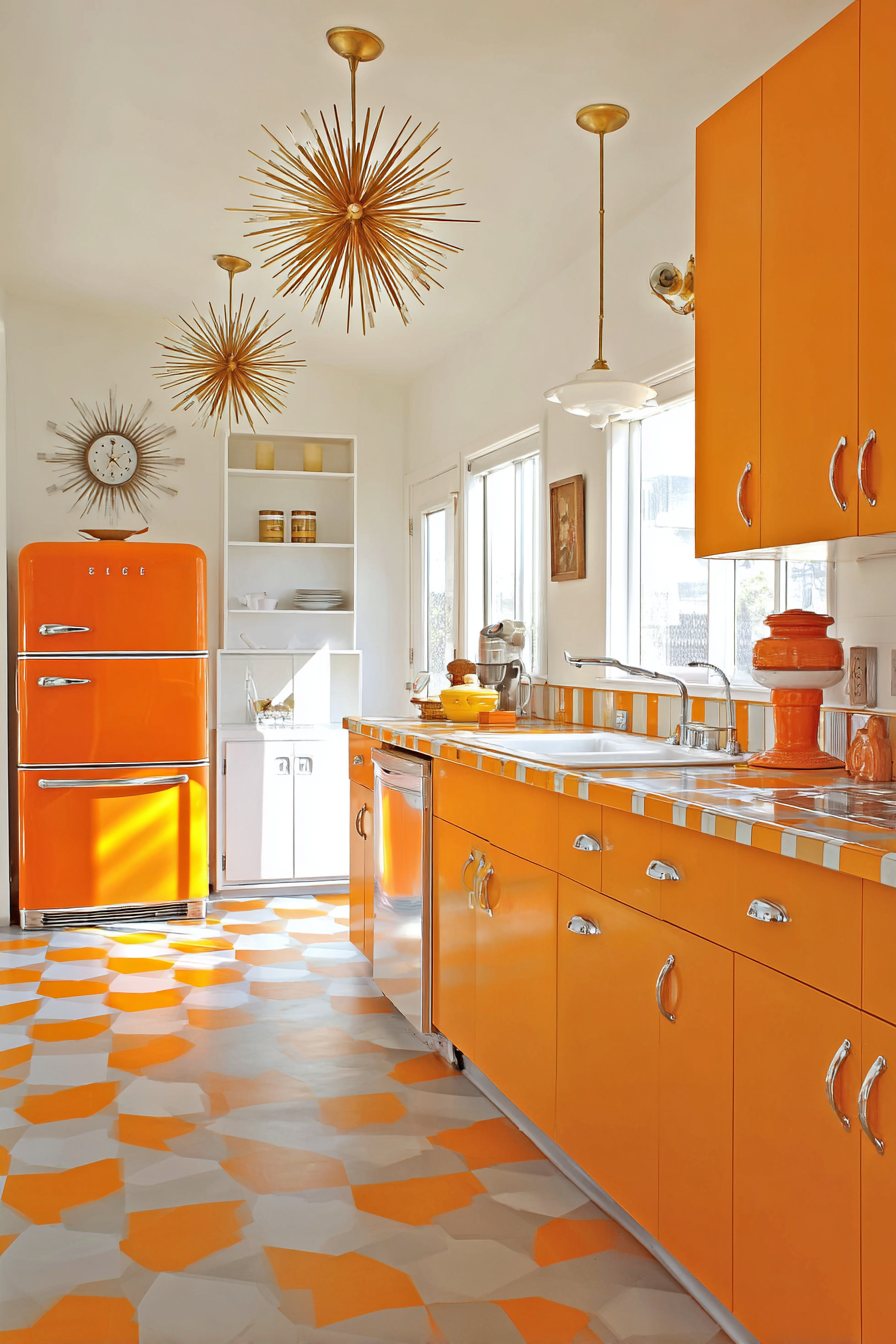 Mid-Century Modern Orange Laminate Kitchen