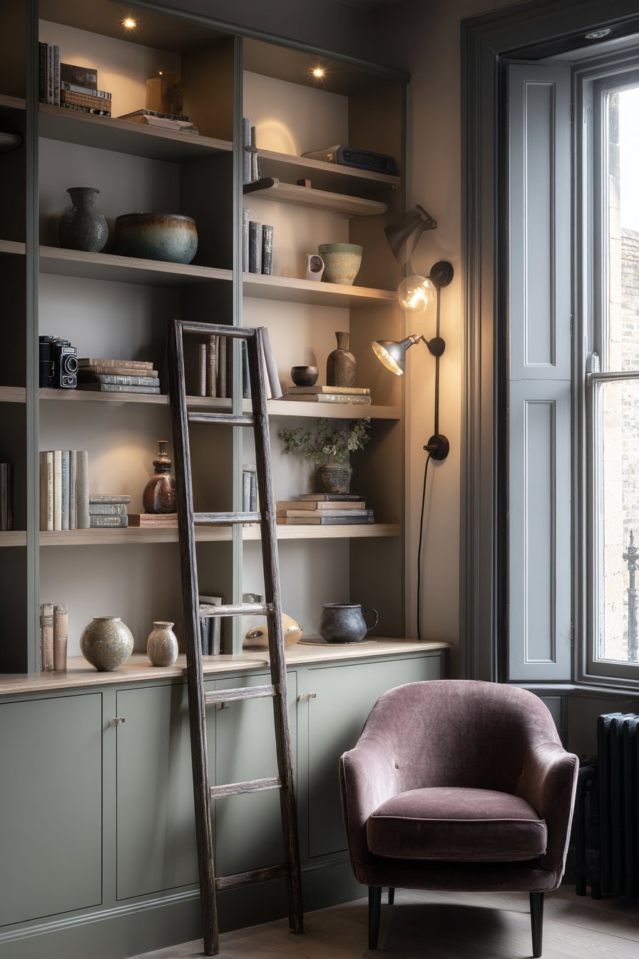 Sage Green Library Ladder Storage System