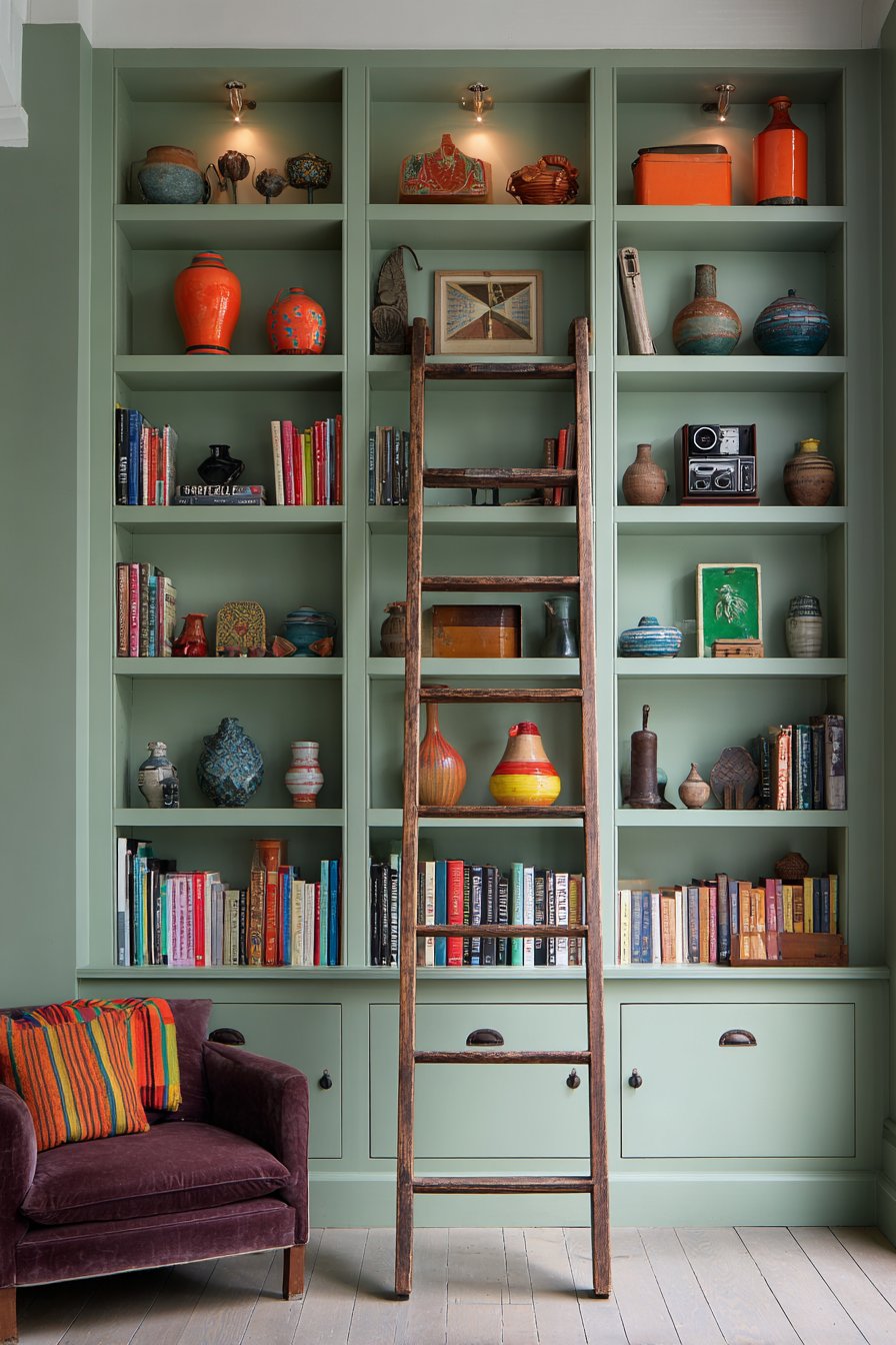 Sage Green Library Ladder Storage System
