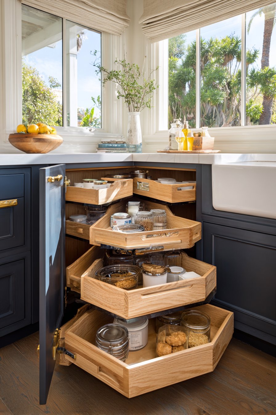 Navy and White Kitchen with Smart Corner Storage