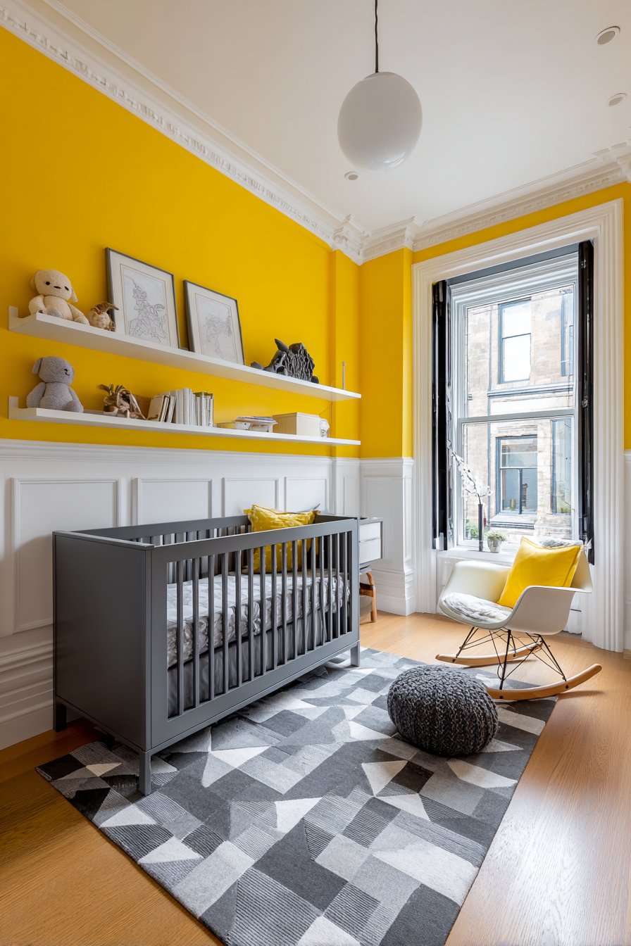 Bold Marigold with Modern Wainscoting