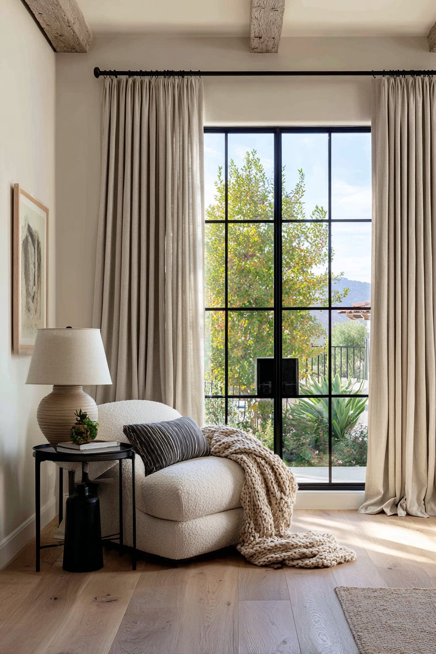 Cozy Reading Nook with Black-Framed French Door