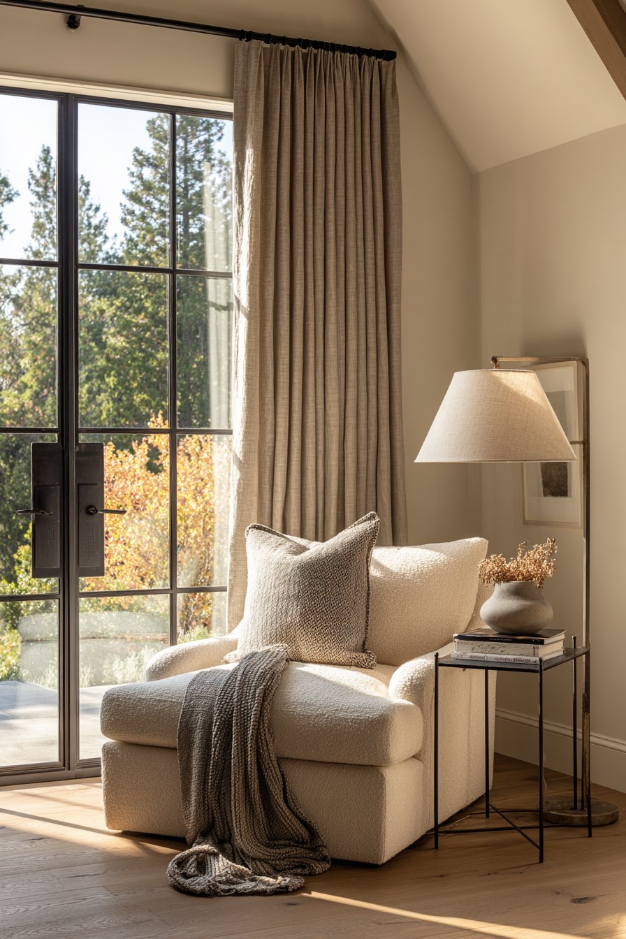 Cozy Reading Nook with Black-Framed French Door