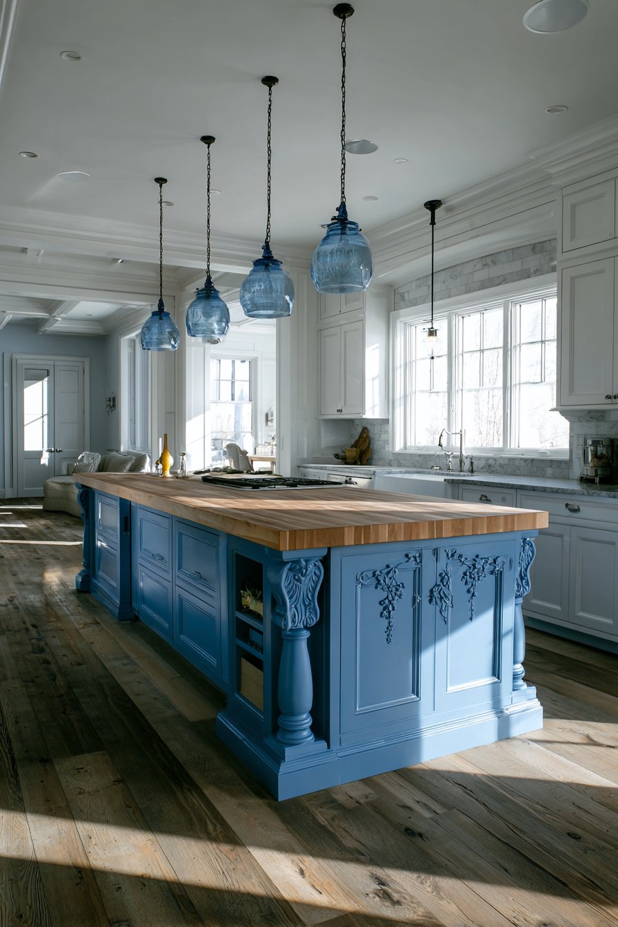 Transitional Slate Blue Island Kitchen