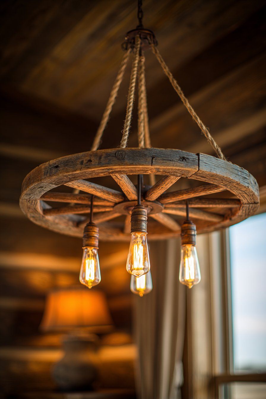 Layered Lighting with Wagon Wheel Chandelier