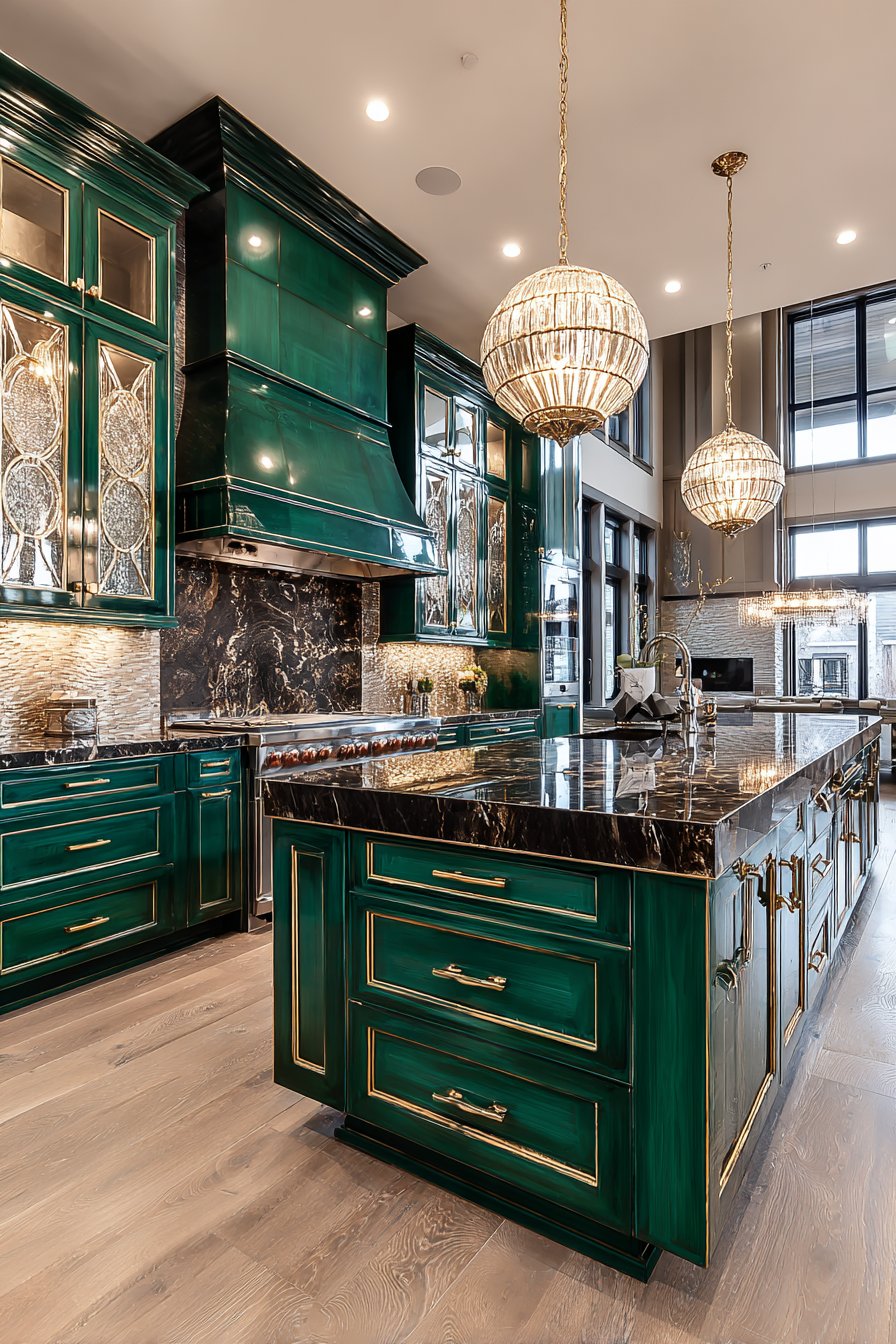 Luxurious Malachite Green with Gold Accents