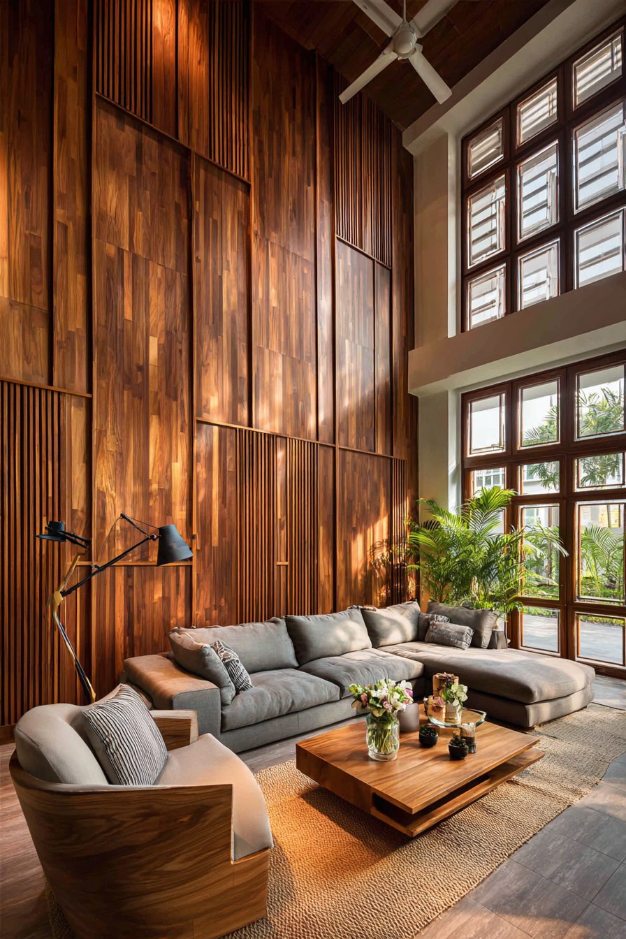 Vertical Wood Slat Paneling Feature