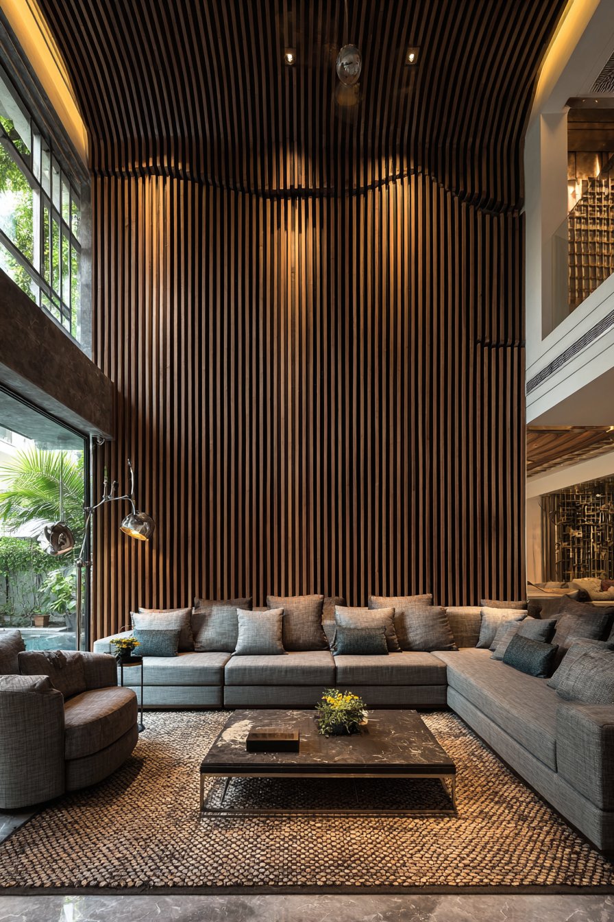 Vertical Wood Slat Paneling Feature