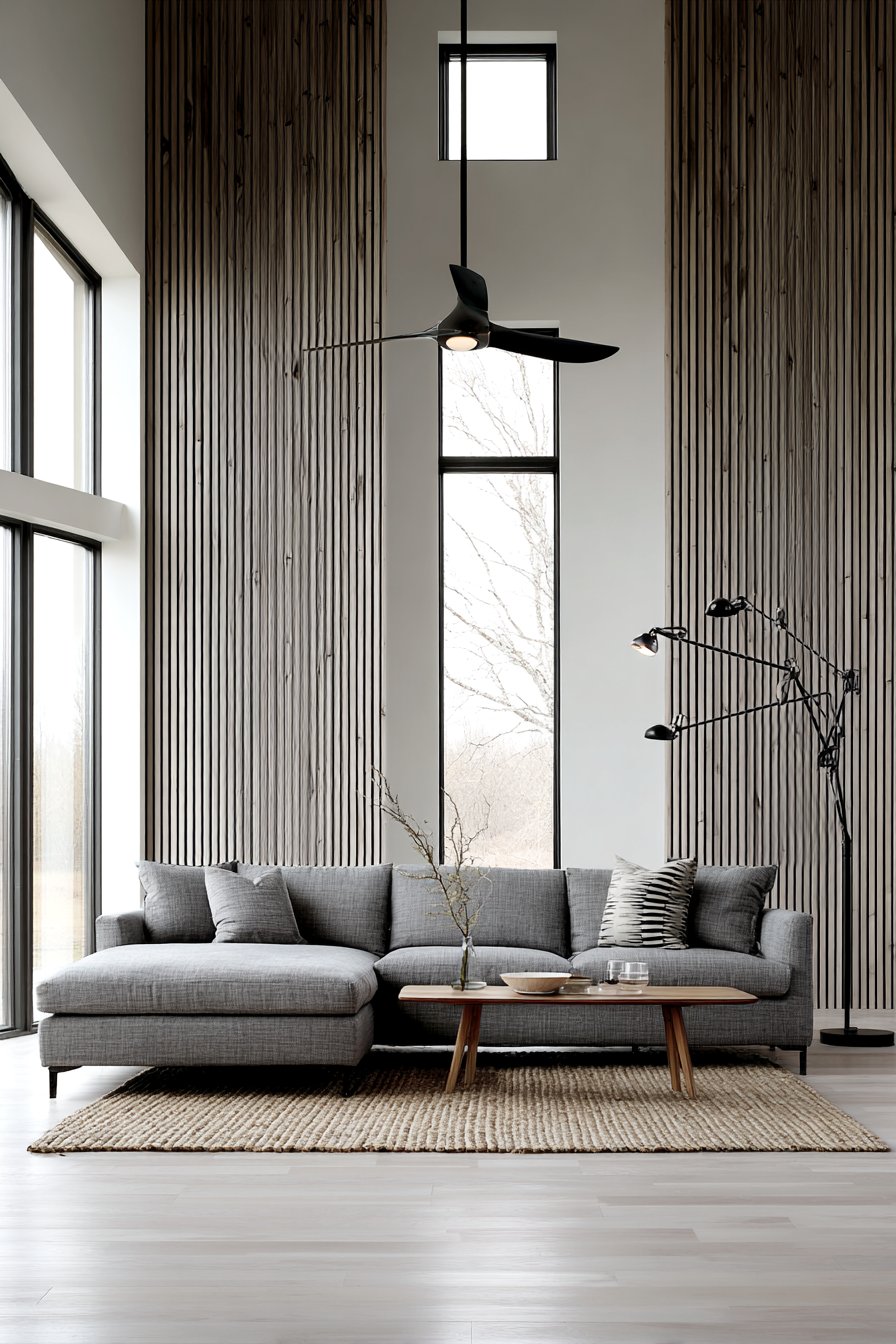 Vertical Wood Slat Paneling Feature