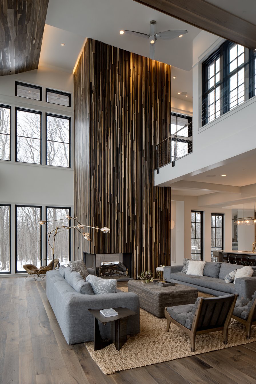 Vertical Wood Slat Paneling Feature