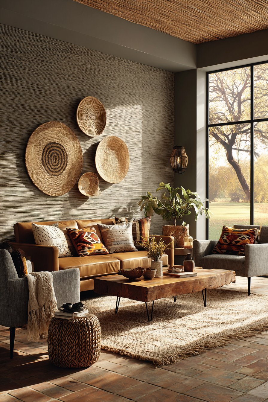 Grasscloth and Vintage Leather