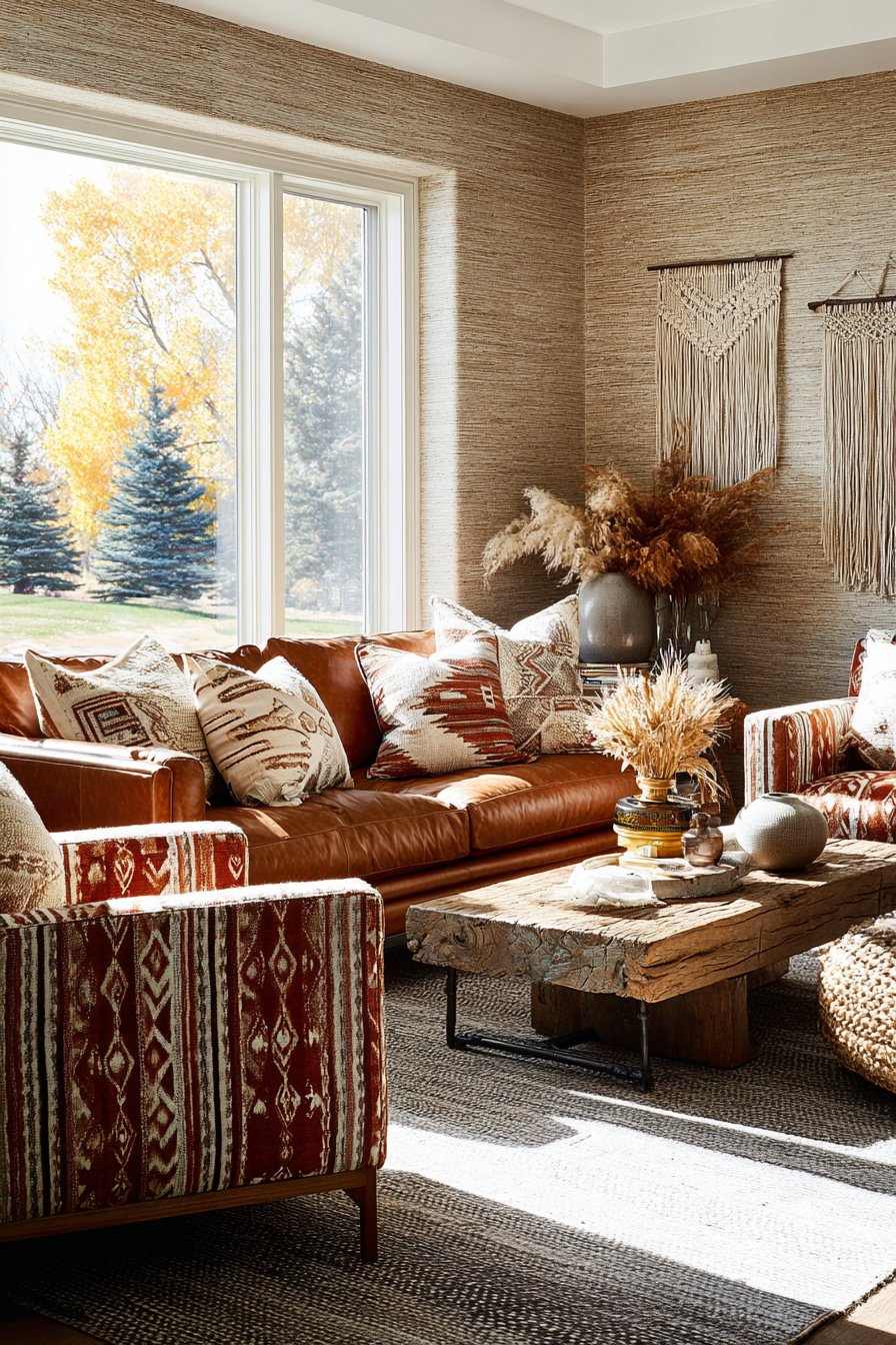 Grasscloth and Vintage Leather