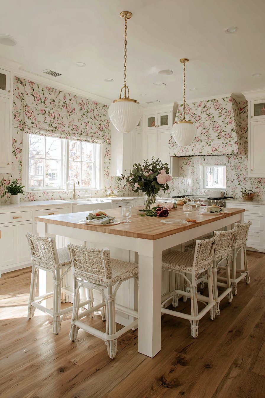 Floral Wallpapered Range Hood Statement