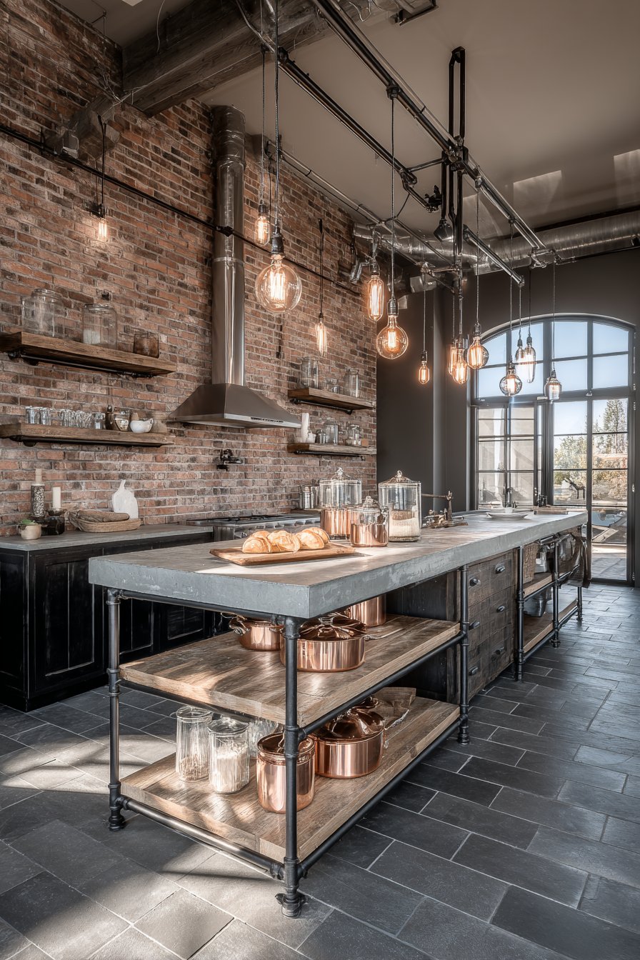 Industrial-Style Concrete and Steel Island