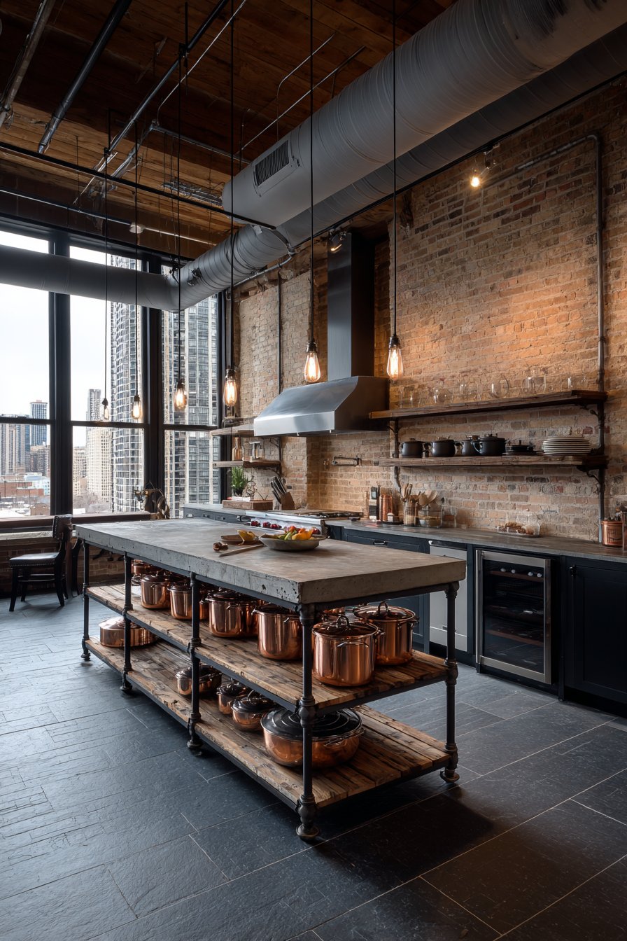 Industrial-Style Concrete and Steel Island