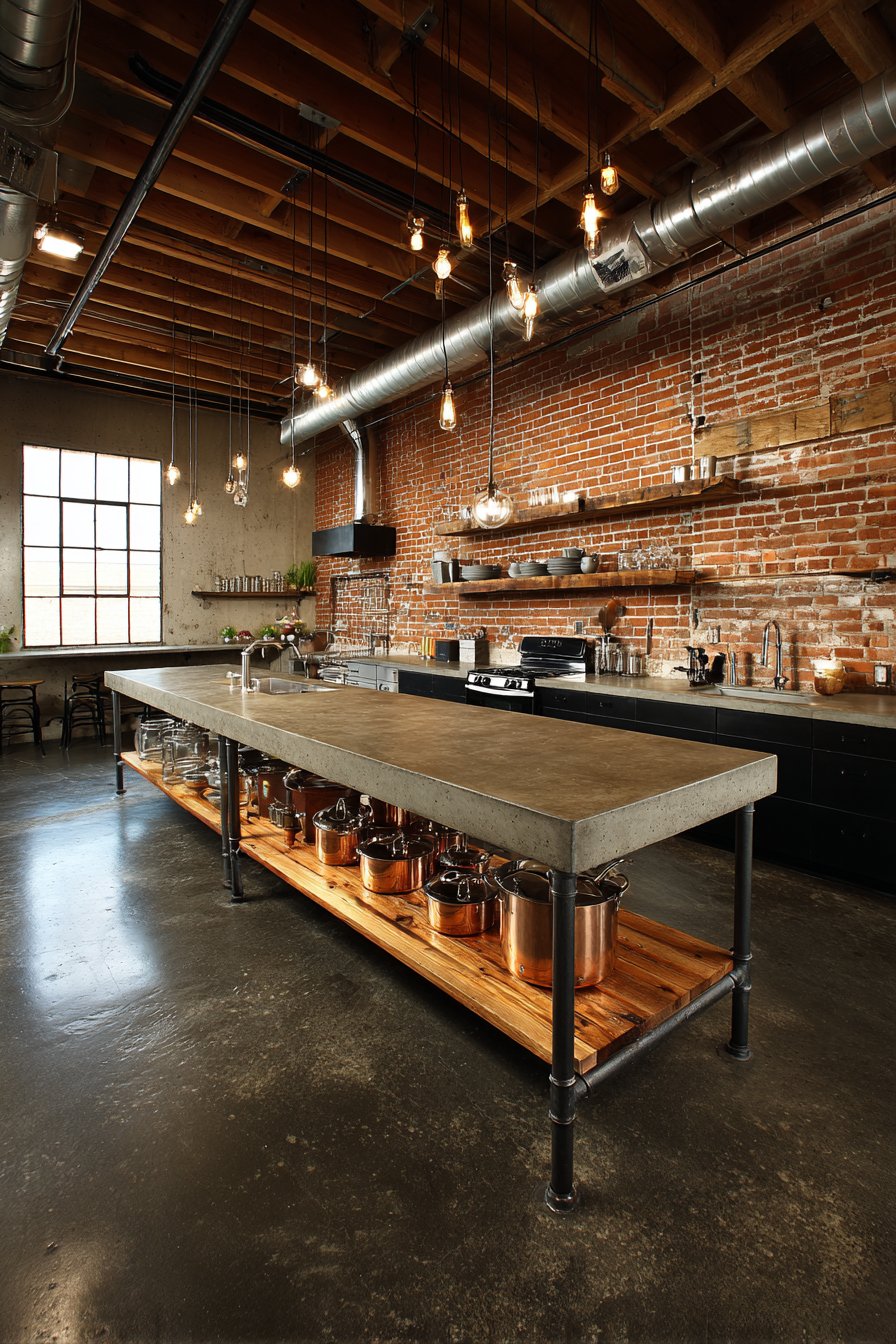 Industrial-Style Concrete and Steel Island