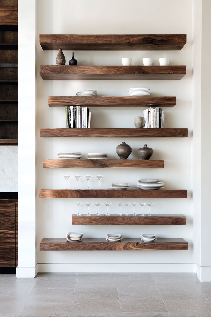 Walnut Open Shelving with LED Accents