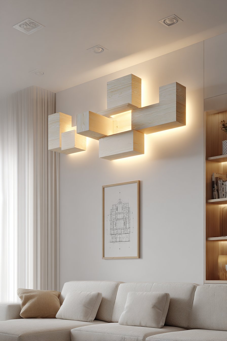 Contemporary Three-Dimensional Geometric Wood Sculpture