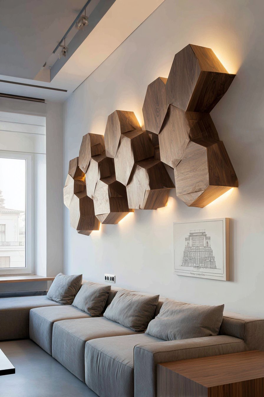 Contemporary Three-Dimensional Geometric Wood Sculpture