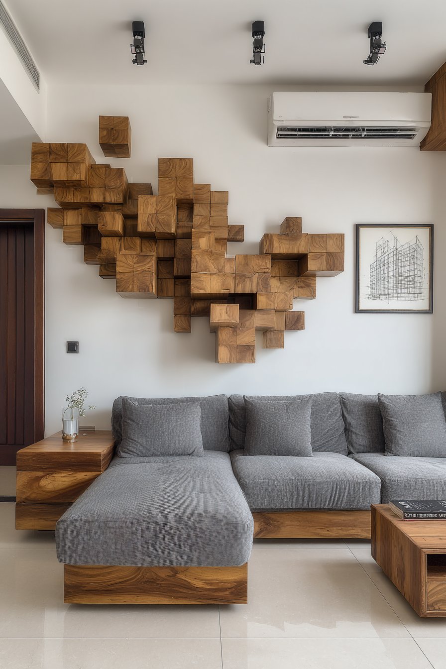 Contemporary Three-Dimensional Geometric Wood Sculpture