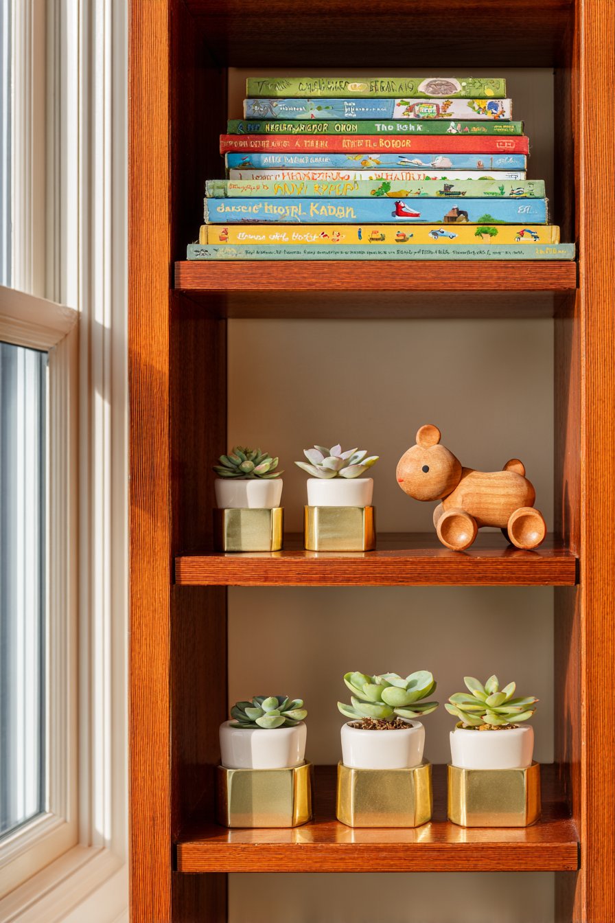 Curated Bookshelf Display with Vintage Teak Beauty