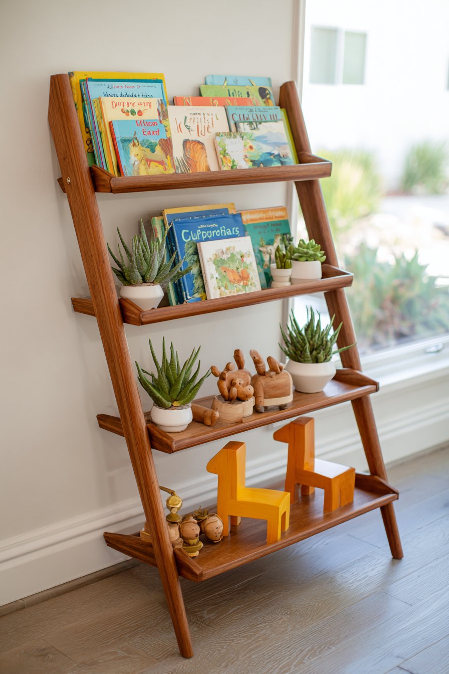 Curated Bookshelf Display with Vintage Teak Beauty