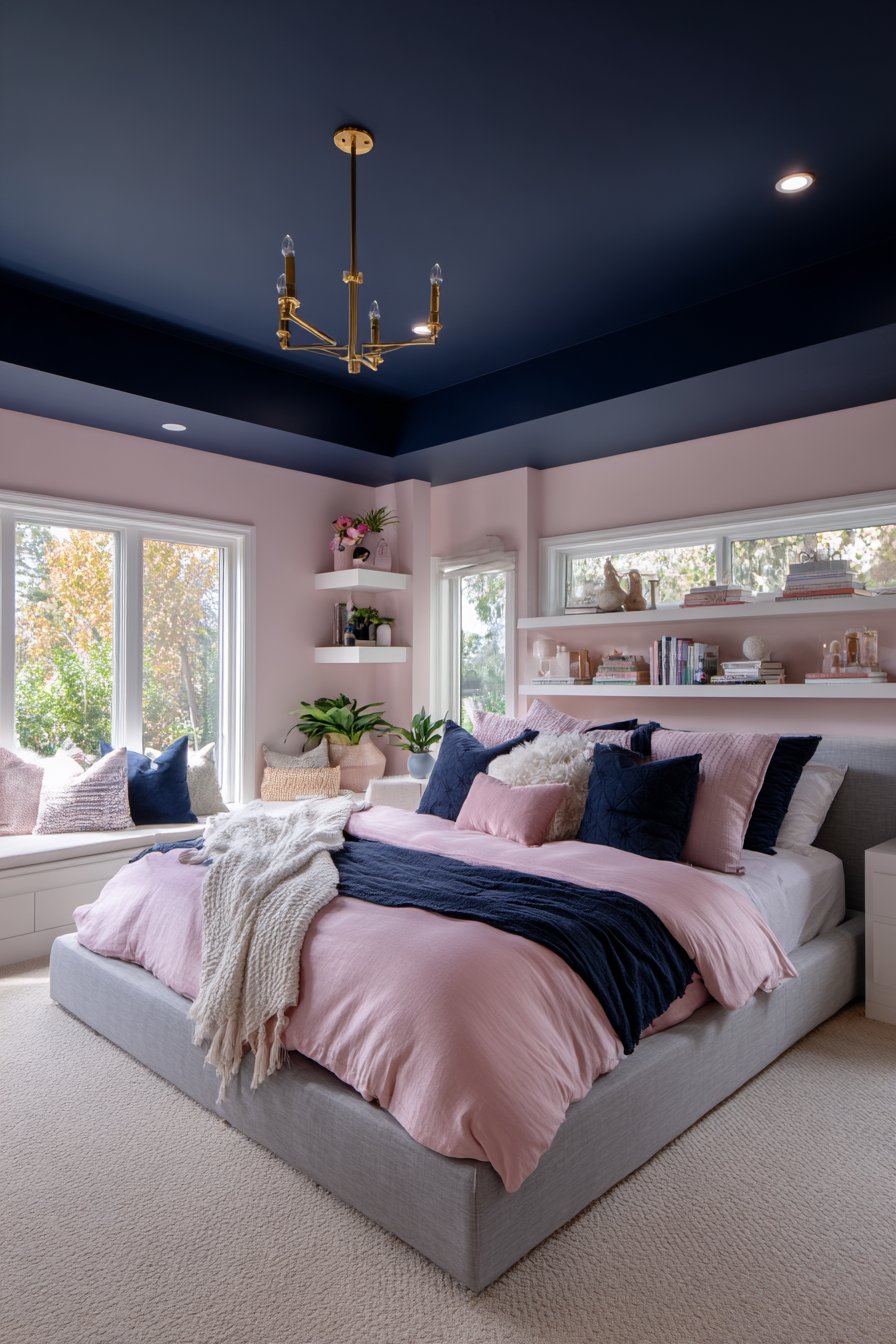 Navy Ceiling with Blush Pink Walls