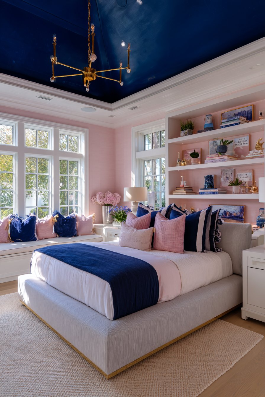 Navy Ceiling with Blush Pink Walls