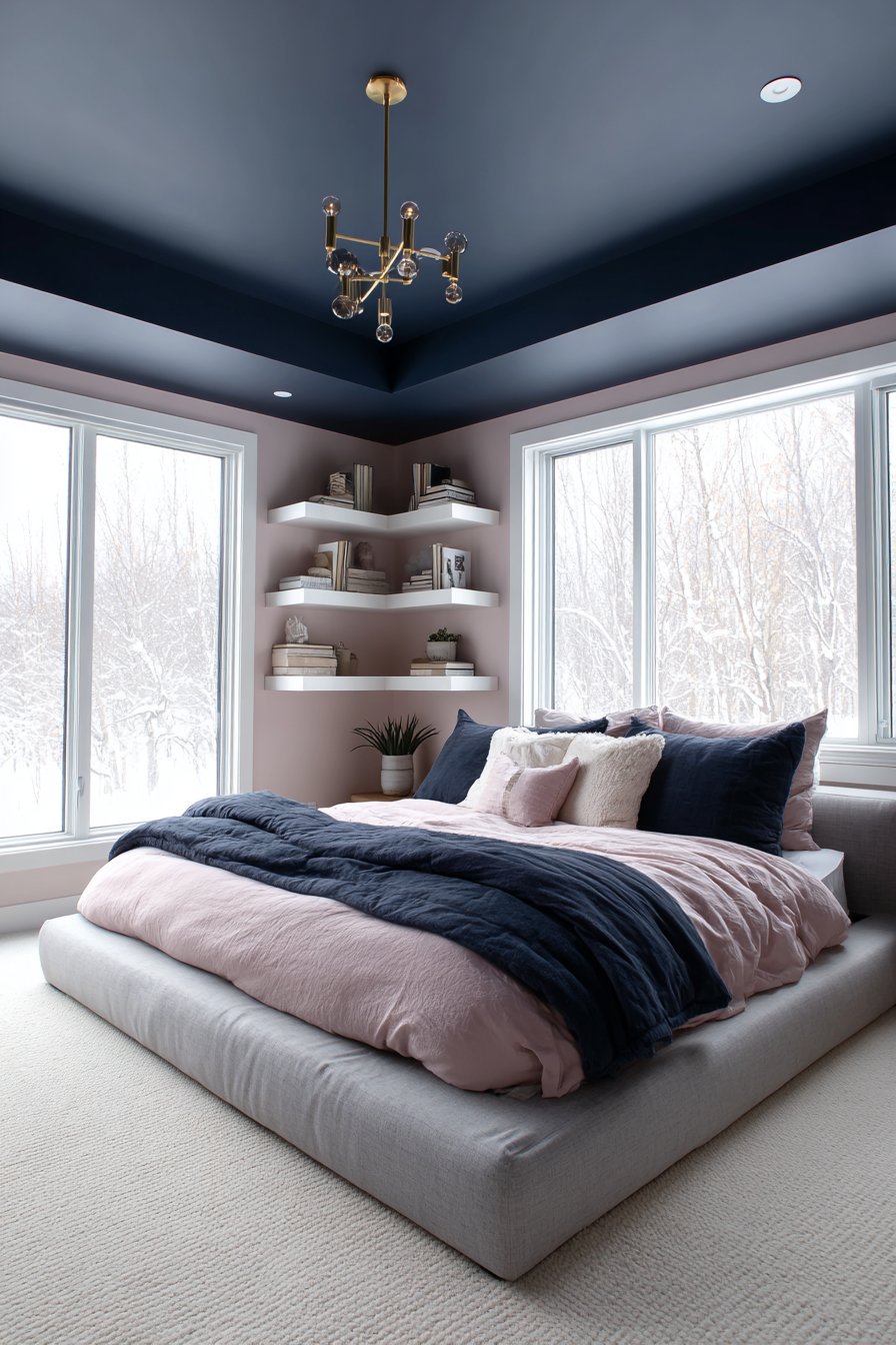 Navy Ceiling with Blush Pink Walls
