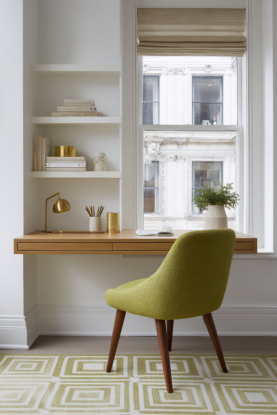Sunlit Home Office with Upholstered Chair