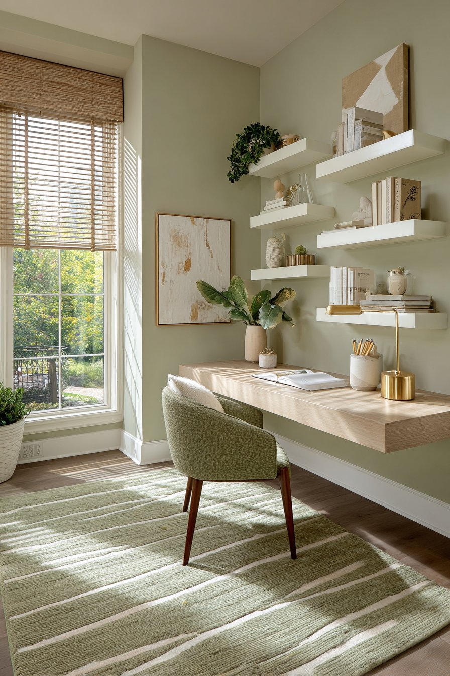 Sunlit Home Office with Upholstered Chair