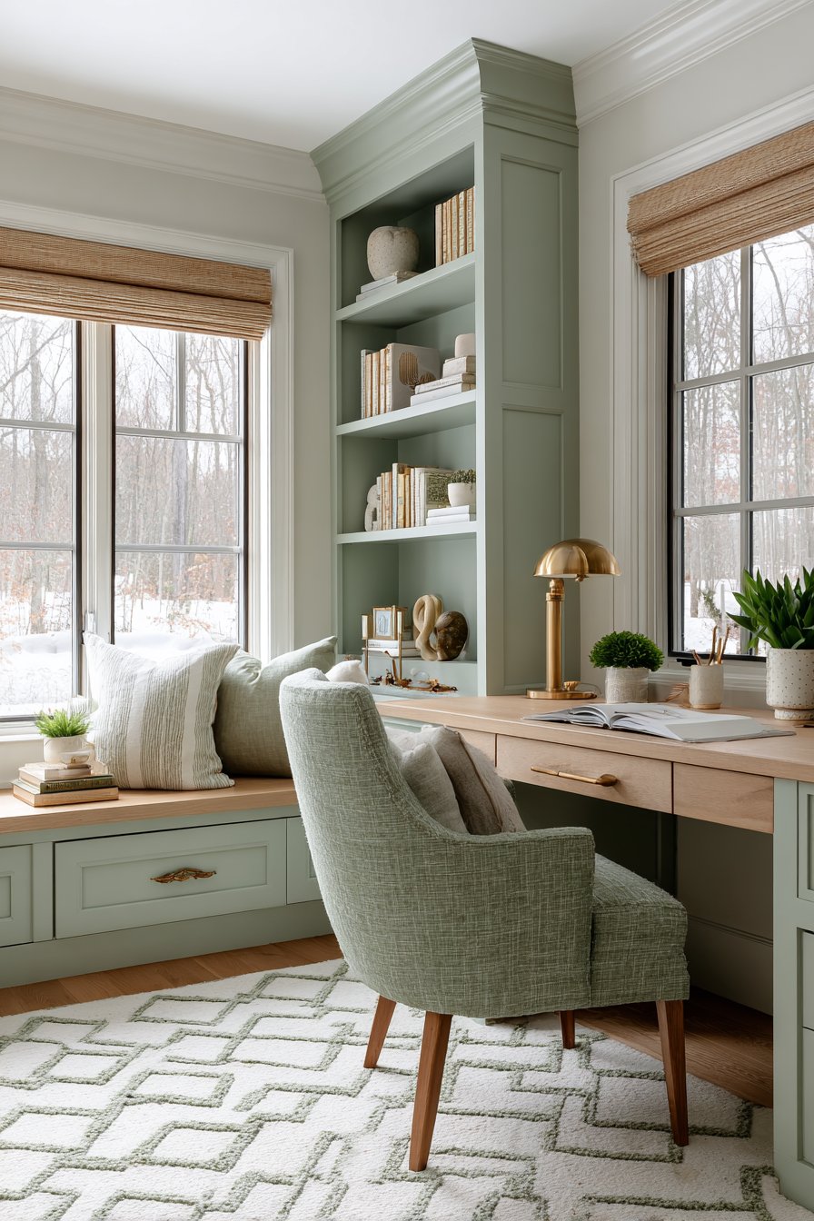 Sunlit Home Office with Upholstered Chair