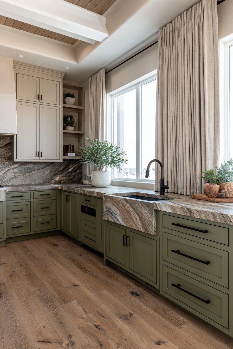 Two-Toned Olive and Cream Kitchen