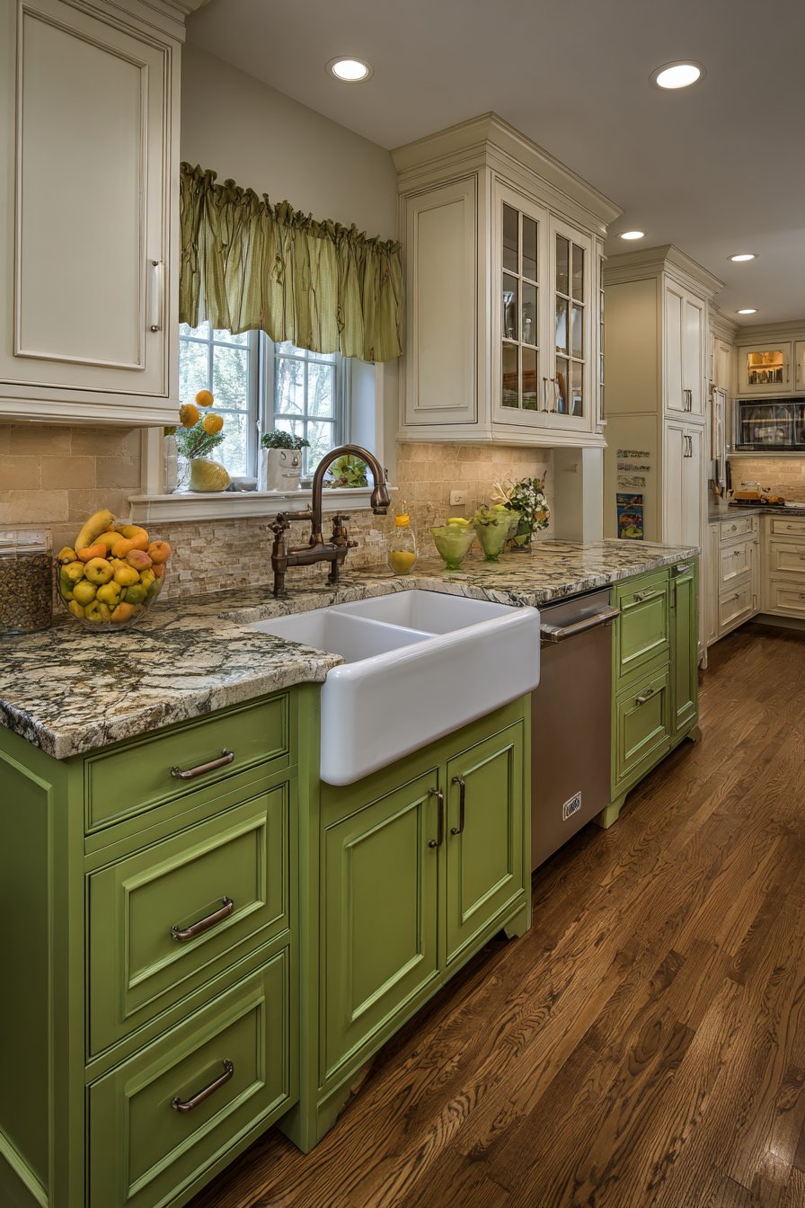 Two-Toned Olive and Cream Kitchen