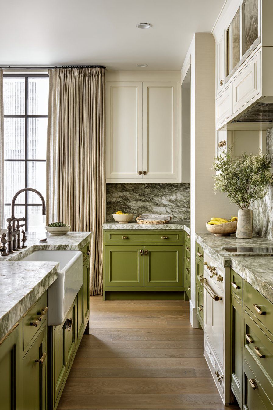 Two-Toned Olive and Cream Kitchen