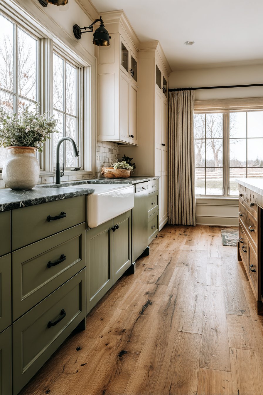 Two-Toned Olive and Cream Kitchen