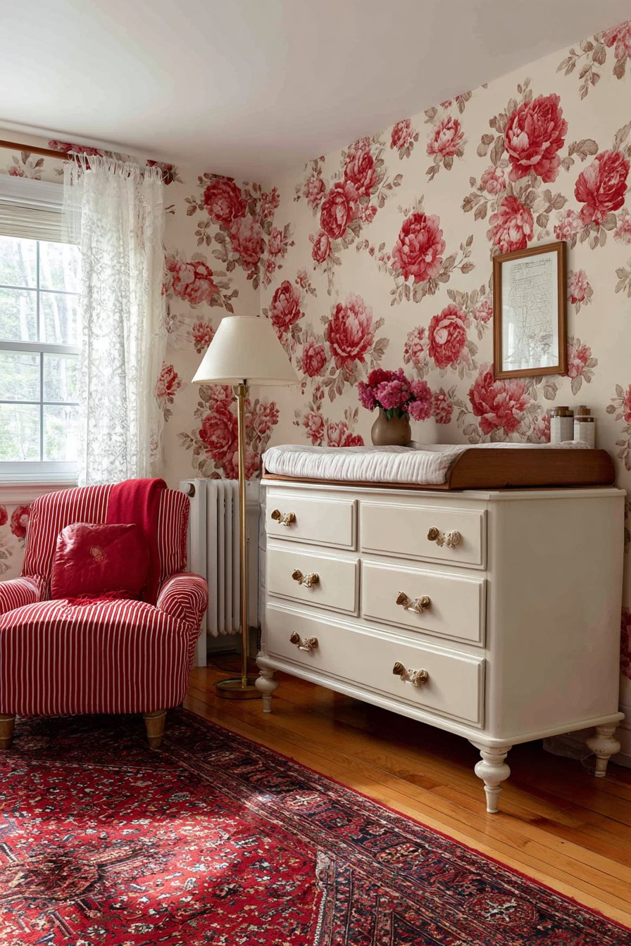 Vintage Rose Floral Wallpaper