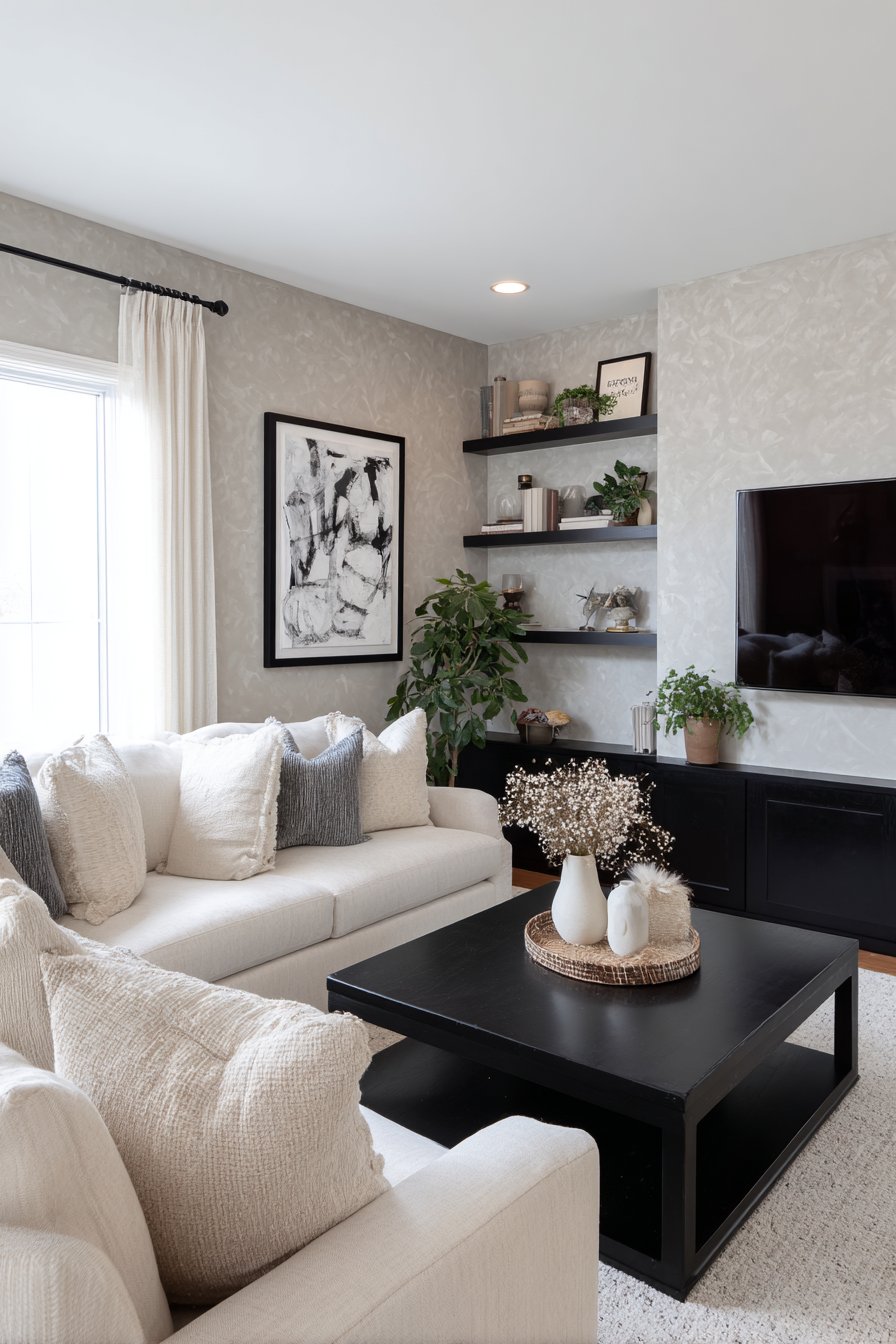 Sophisticated Media Wall with Textured Plaster