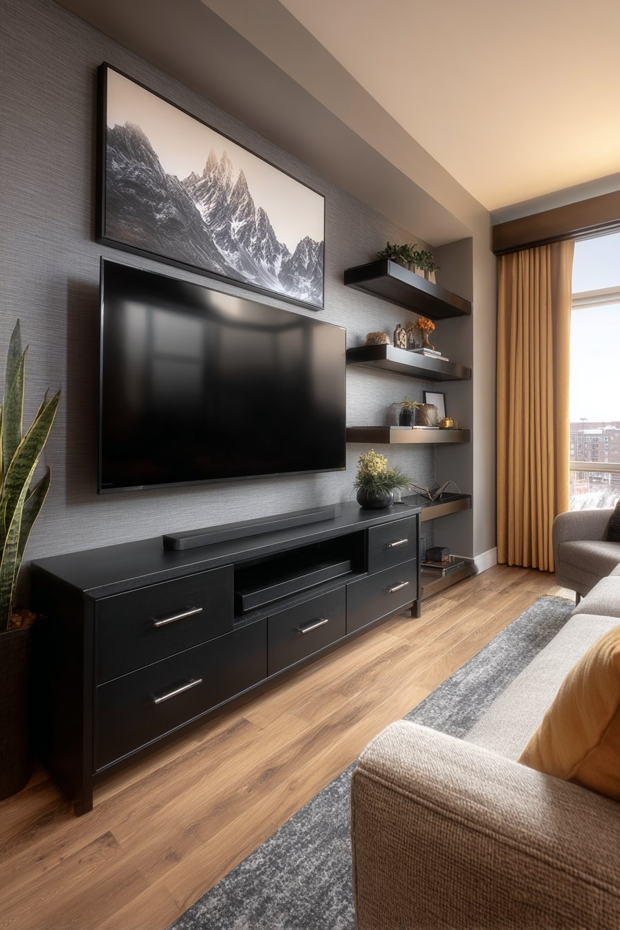 Sophisticated Media Wall with Textured Plaster